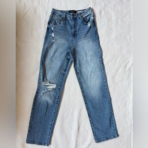 BCBGeneration Distressed Straight Leg Jeans High Rise Blue Denim Size 25